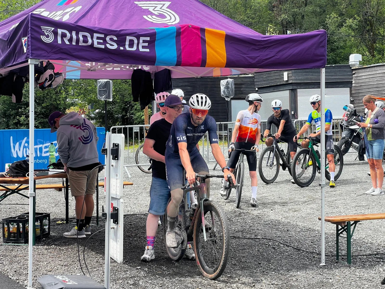 Held in the start gate for the prologue time trial at Winterberg